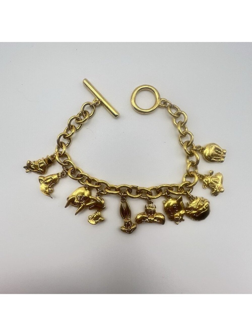 Vtg Looney Tunes Character Gold Tone Charm Bracelet Bugs Taz Tweetie Porky More